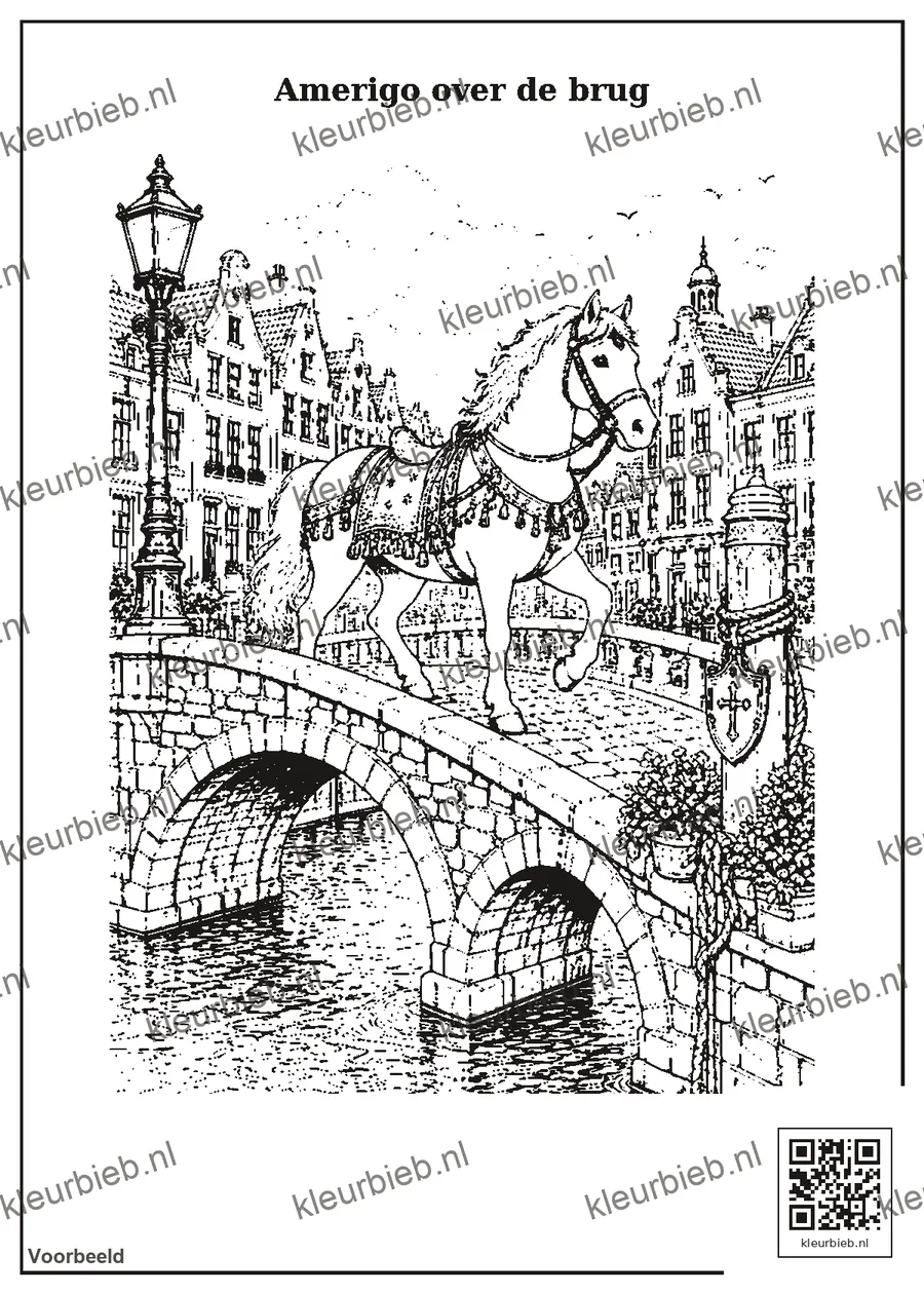 Kleurplaat: Amerigo over de brug