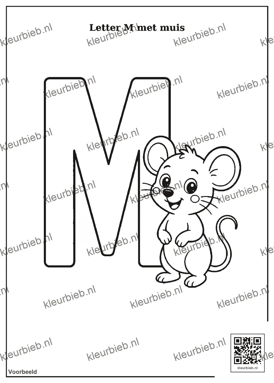 Kleurplaat: Letter M met muis