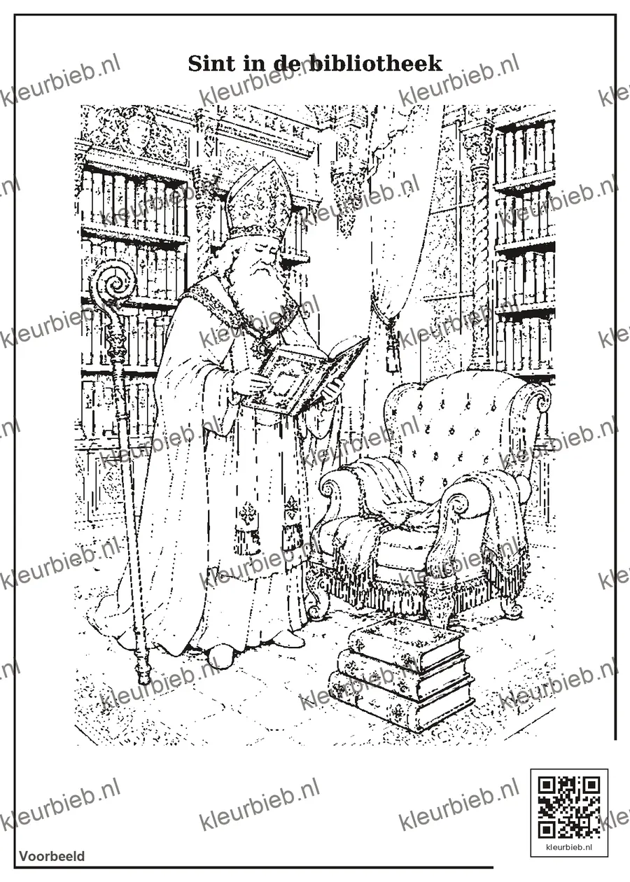 Kleurplaat: Sint in de bibliotheek