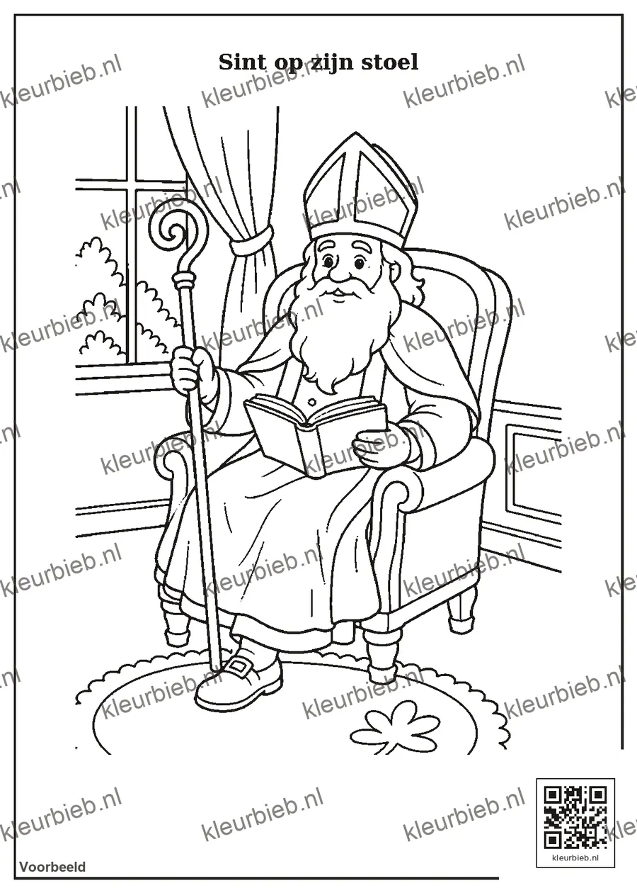 Kleurplaat: Sint op zijn stoel