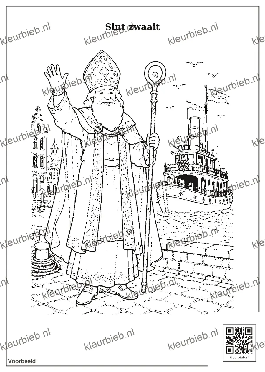 Kleurplaat: Sint zwaait